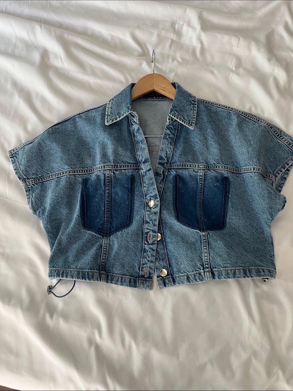 Zara Blue Denim Cropped Button-Up Vest